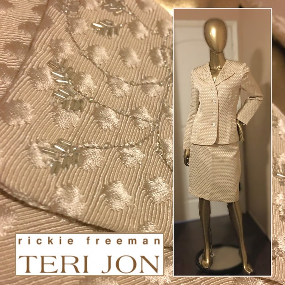 RICKIE FREEMAN for TERI JON Silk & Wool Cocktail Skirt Suit ✨ NEIMAN MARCUS